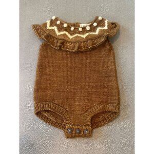 Misha & Puff Holiday Zig Zag Romper Nutmeg 0/6 EUC